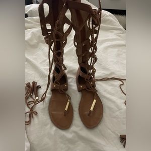Brown lace up also sandals 6.5